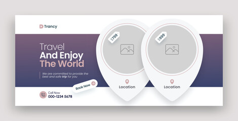 Travel holiday vacation web banner and facebook timeline cover header design template