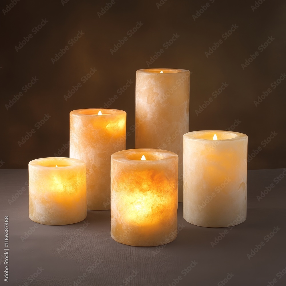 Aufkleber softly glowing candles on a table in a warm ambient setting creating a cozy and relaxing atmosphere 