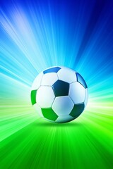 Obraz premium Football on a Vibrant Blue and Green Gradient Background with Dynamic Light Effects