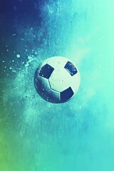 Fototapeta premium Blue and Green Gradient Background with a Football in Motion for Dynamic Sporting Imagery