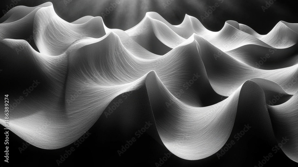 Poster abstract monochrome waves: textured 3d render of undulating surface