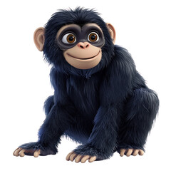 Fototapeta premium Cute Cartoon Siamang Monkey Character in 3D Style with Big Eyes and Playful Expression on transparent background