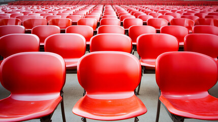 Fototapeta premium Vibrant Red Stadium Seats Ready to be Filled with Fans in an Exciting Event Atmosphere