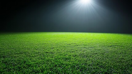 Obraz premium Vibrant Green Grass Field Illuminated by Stadium Light Rays at Night