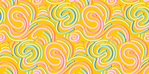 Squiggle, wavy line seamless pattern. Abstract 3d fluid graphic shapes geometric creative background