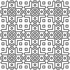 Seamless geometric pattern with abstract symmetrical shapes of lines in a grid layout.