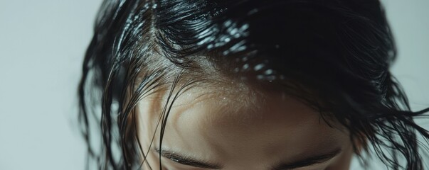 Hair loss, woman with hairbrush focusing on strands, white background, emotional expression, beauty concept, hair care, self image issues, disappointment, personal