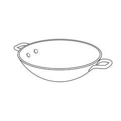 Hand drawn kids drawing vector illustration frying pan wok cartoon isolated