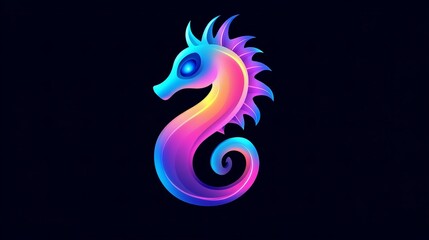 Vibrant neon seahorse design against a dark background.  A colorful and stylized illustration.