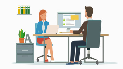 Workflow and remote business communication concept. An illustration depicting remote business communication, with people working from home and collaborating through digital tools.