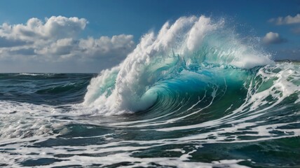 Fototapeta premium Big waves breaking on the shore with sea foam