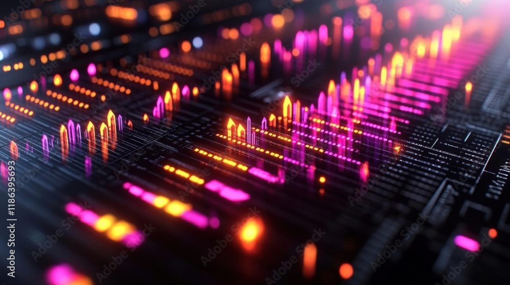 Poster abstract colorful glowing circuit board background. futuristic technology and digital data network c