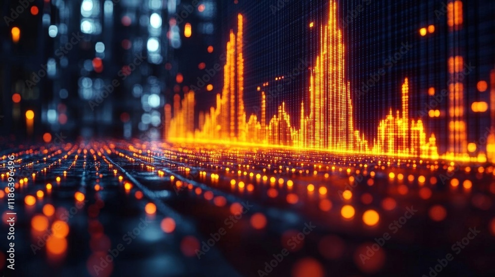 Poster abstract glowing cityscape representing data and technological advancement