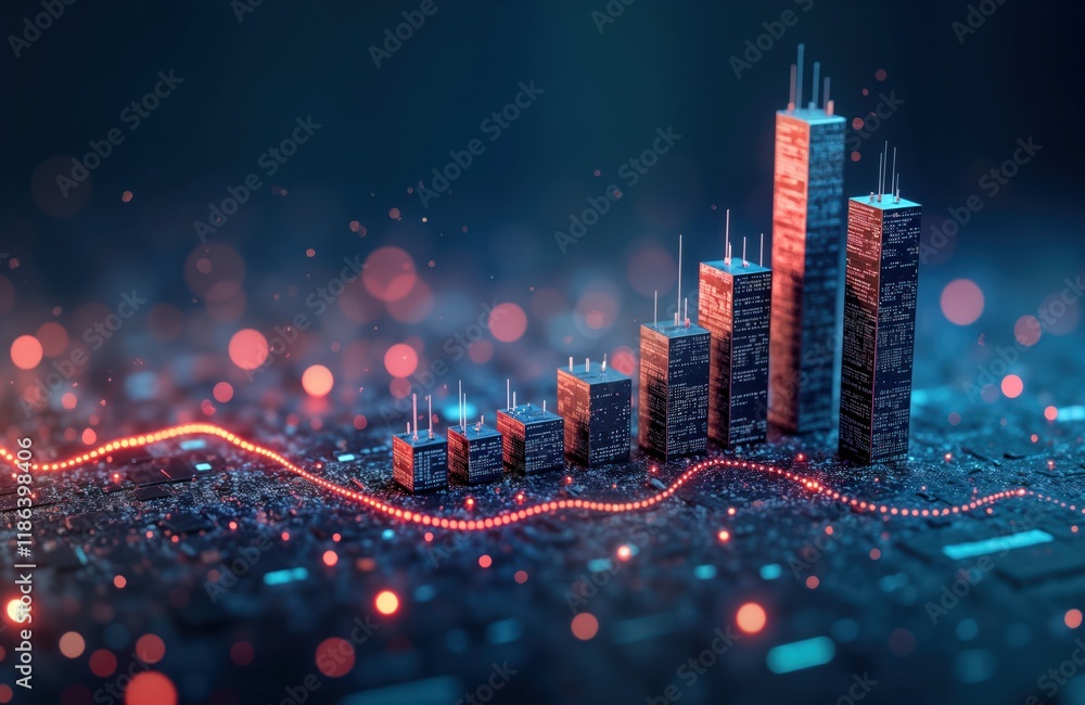 Leinwandbilder digital graph chart shows upward trend in stock market. growing investment. abstract tech concept fo