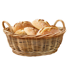 Freshly Baked Bread Rolls in a Basket on a Clean transparent background for Culinary and Food Styling