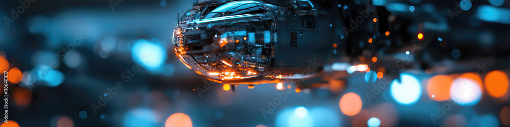 Poster futuristic machine component with internal lighting and blurred background