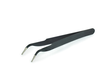 Steel anatomical tweezers isolated on white background