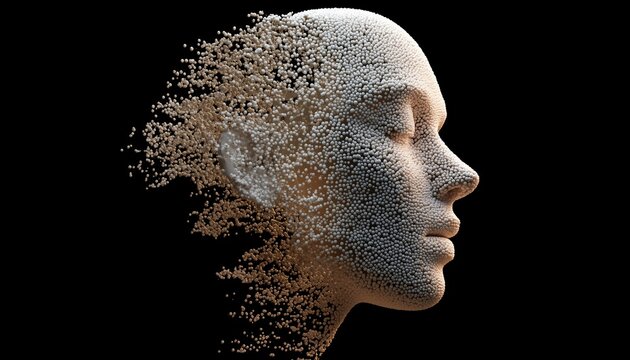 Technological Elements Enhancing Human Head Through Artificial Intelligence, Digital Rendering, And Computer Integration.