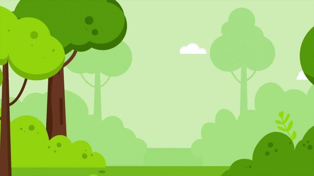 Nature garden zooms out moving 2D animation with trees and grass of 4k quality.