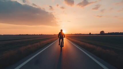 Cycling at sunset open road scenic photography tranquil environment rear view freedom concept