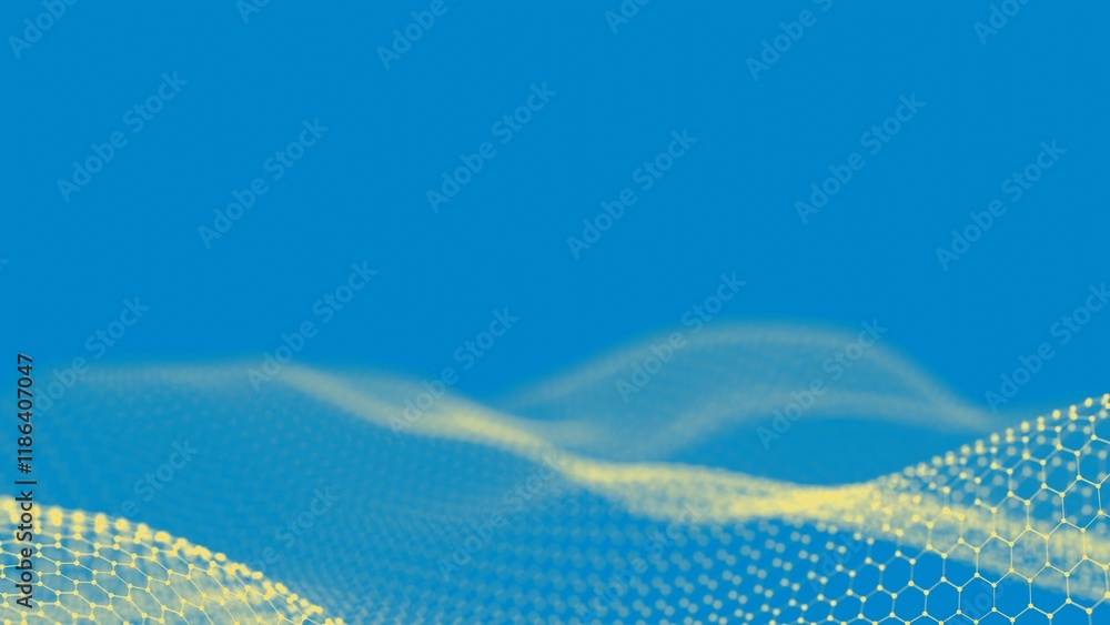 Poster  Abstract Yellow Hexagonal Mesh Wave on Blue Background