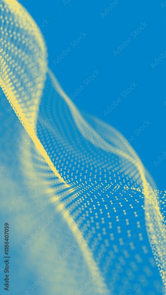 Poster  Abstract Yellow Hexagonal Mesh Wave on Blue Background