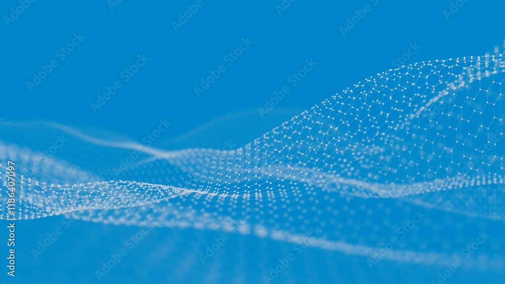 Poster abstract yellow hexagonal mesh wave on blue background