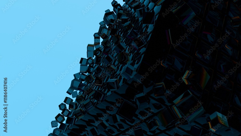 Poster abstract 3d glass cubes on gradient sky background