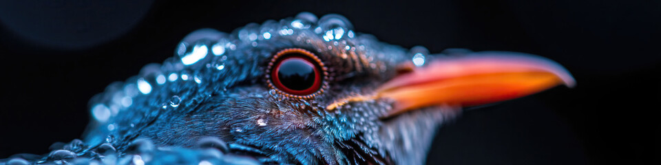 Obraz premium Water Droplets on Bird's Head and Beak