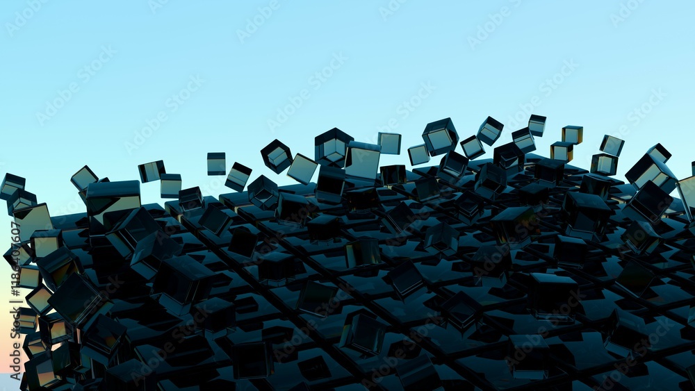 Aufkleber Abstract 3D Glass Cubes on Gradient Sky Background
