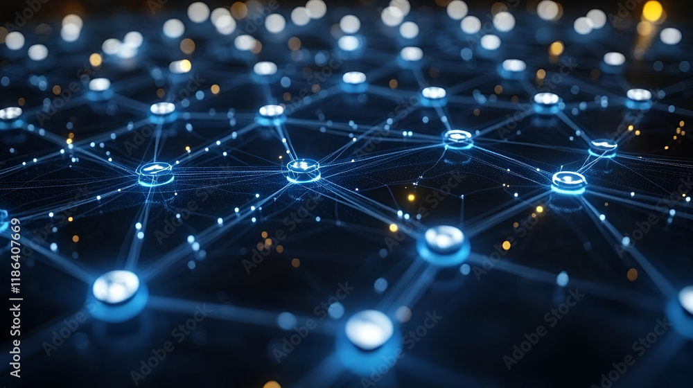 Aufkleber abstract futuristic network: glowing nodes and connections in a digital grid