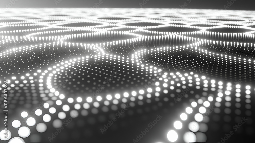 Poster abstract white and black background with flowing lines and dots pattern