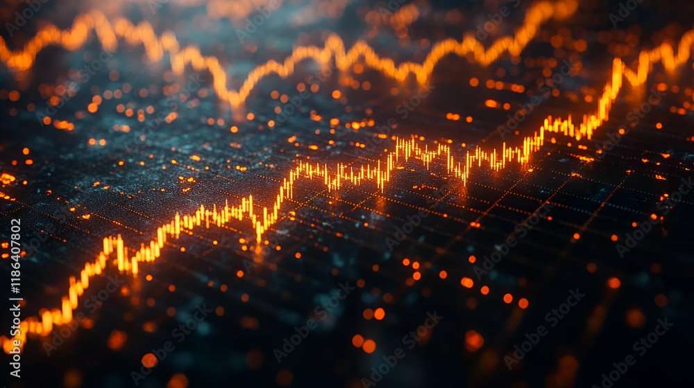 Aufkleber abstract financial data visualization with glowing orange chart lines