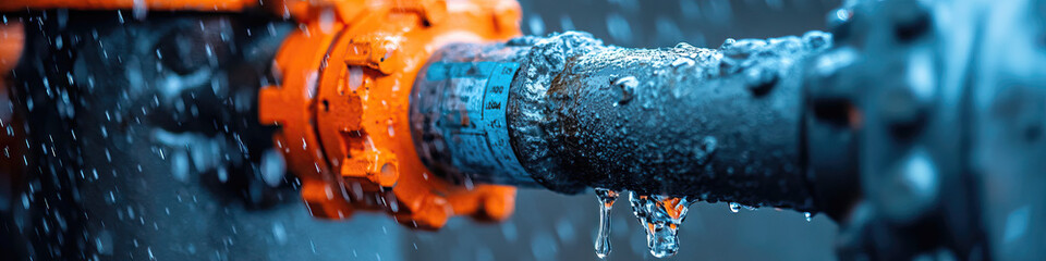 Wet Industrial Pipe and Valve with Water Droplets