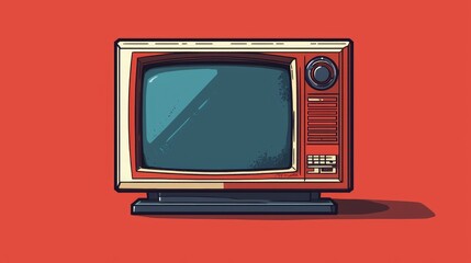 Retro Red Television: Vintage Electronics Illustration. Classic Analog TV Screen, Broadcast Media, Entertainment Design