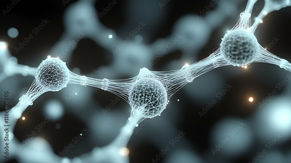 Poster abstract molecular network structure glowing with light and energy