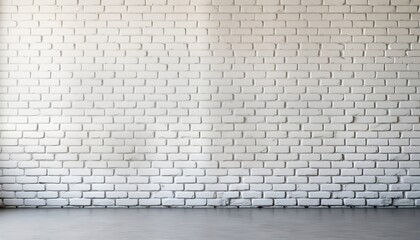Fototapeta premium Empty room with white brick wall, gray floor. Suitable for various photo editing purposes as backdrop for video calls social media posts. Rustic style creates classic backdrop for interior design