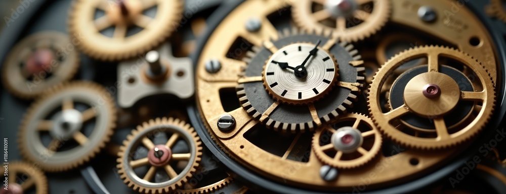 Aufkleber closeup view intricate watch mechanism. detailed view gears, clockwork components. precisely crafted