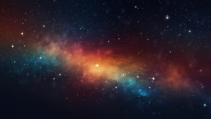 An abstract starry background with a minimalist approach, showcasing glowing white star clusters against a gradient of warm sunset colors transitioning into midnight blue, with a sense of depth and my