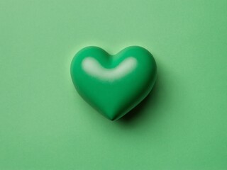 Fototapeta premium Green heart object on green background