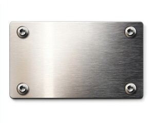 Brushed Metal Plate Secured with Screws on White Background.
