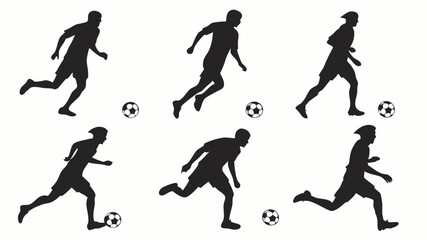 Soccer Player Silhouettes - Vector Set of Football Actions.