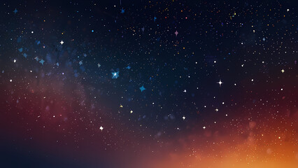 Naklejka premium An abstract starry background with a minimalist approach, showcasing glowing white star clusters against a gradient of warm sunset colors transitioning into midnight blue, with a sense of depth and my