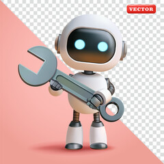 Robot holding a wrench, 3d vector. Suitable for security, settings, and repairs