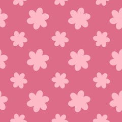 Repeating raster pattern with pink flat flowers on a pink background