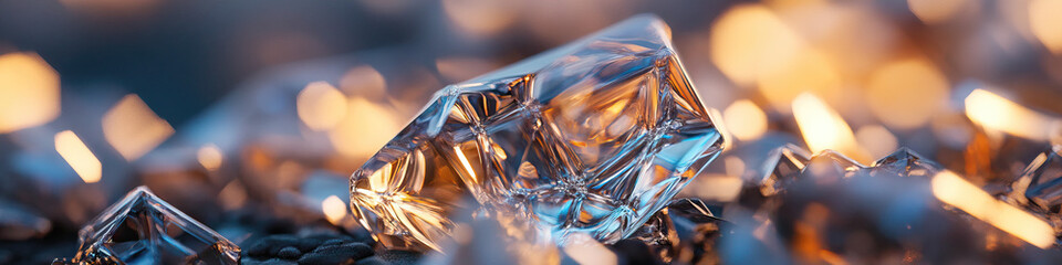 Faceted Crystal Amongst Smaller Crystals and Warm Lights