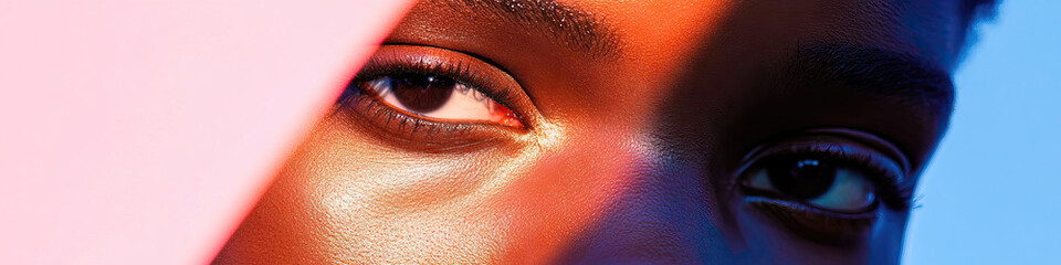 Fototapeta premium Close-up Photograph of Eyes and Face with Pink Background Element