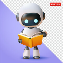 Robot reading a book, 3d vector. Suitable for technology, learning and design elements