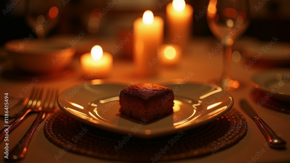 Poster the image shows a table setting with a plate of food in the center. the plate is white and has a sma