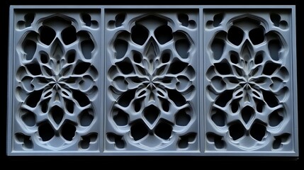 Intricate Triptych Panel with Floral Carvings